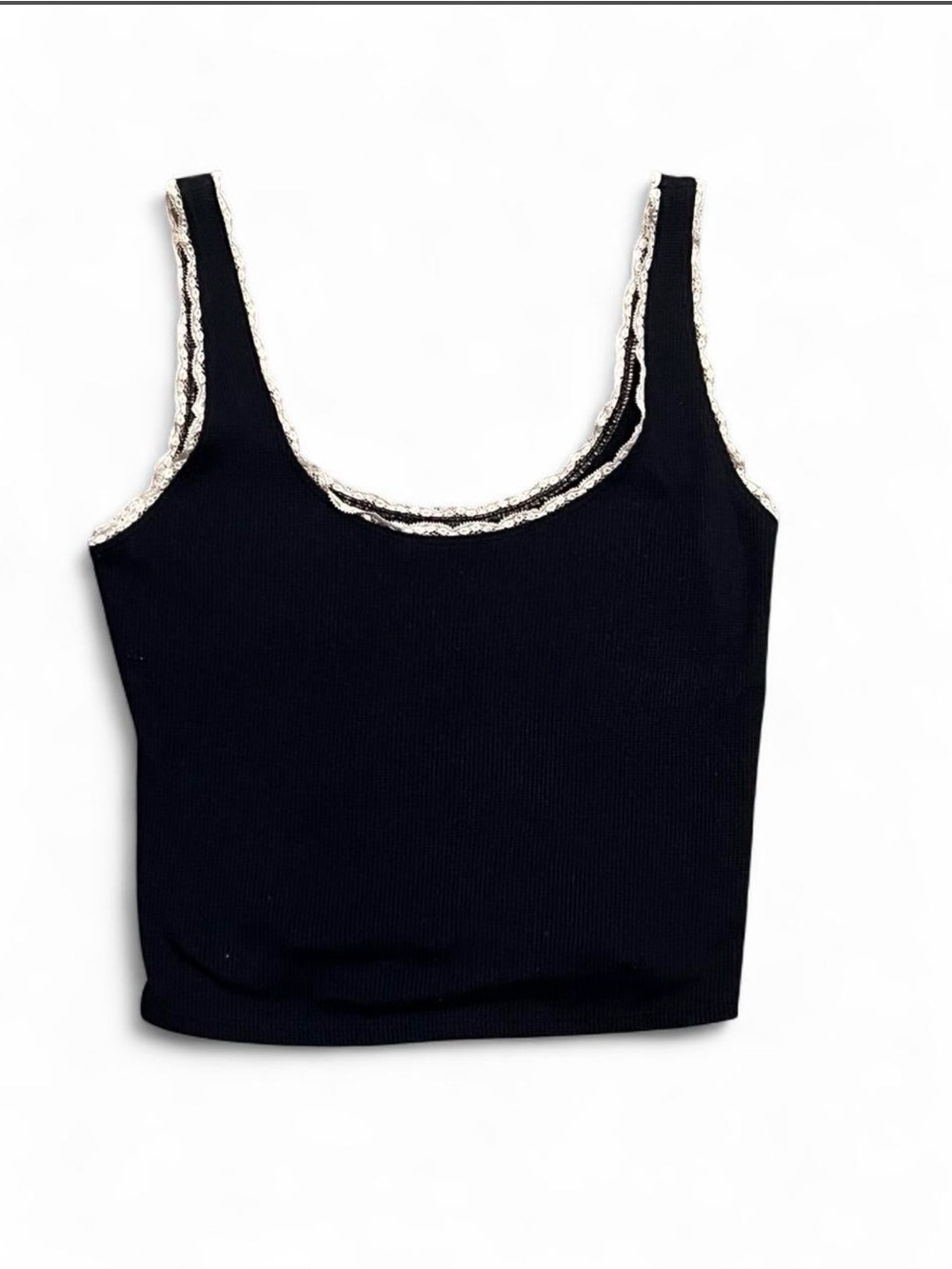 Gilly Hicks Navy Tank Top with Cream Lace Trim